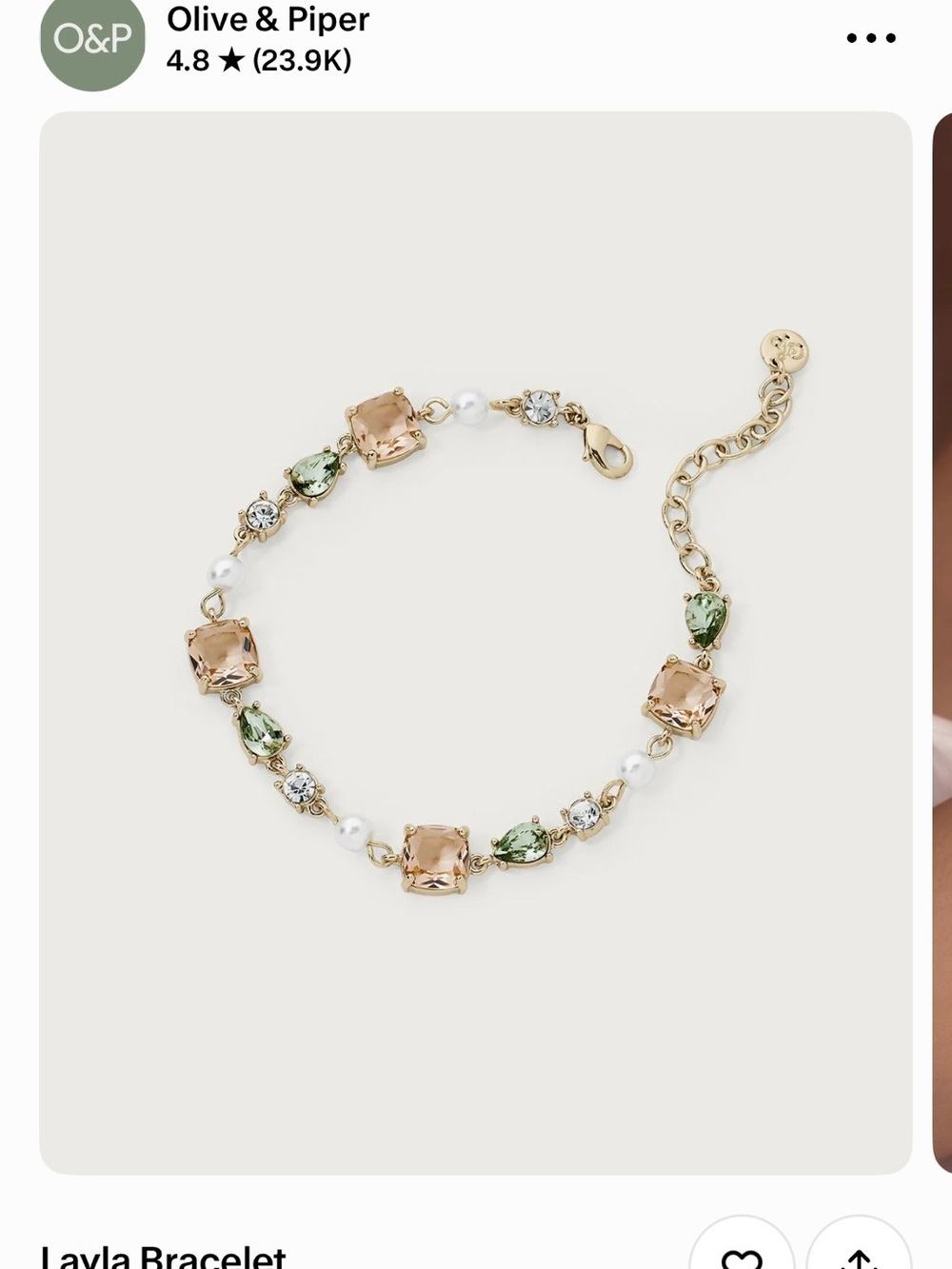 Olive & Piper Layla Gold Bracelet with Champagne and Green Stones